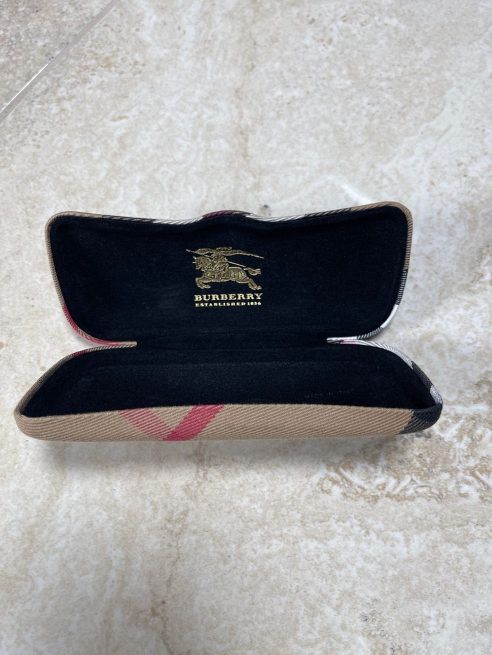 Burberry Beige Tan Black Red Nova Check Eyewear Case